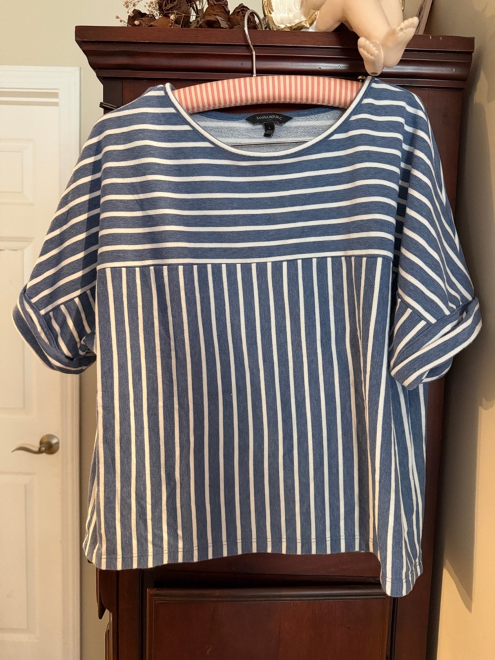 Banana Republic Factory Blue and White Striped Short Sleeve Tee